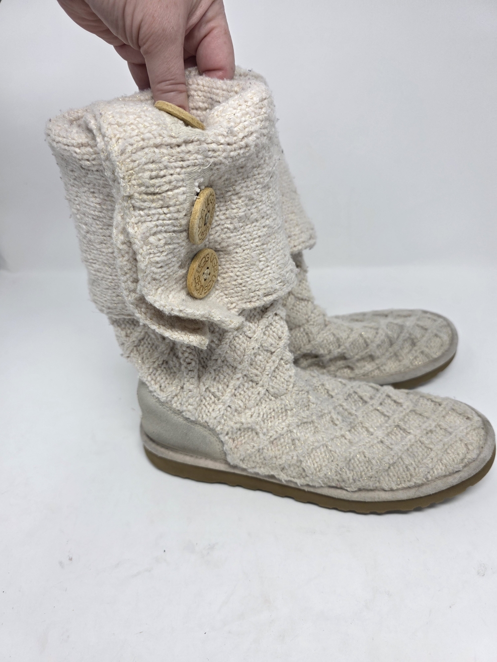 UGG Cream Knit Button Boots Women’s 9 Sweater Tall Cozy Winter Boots